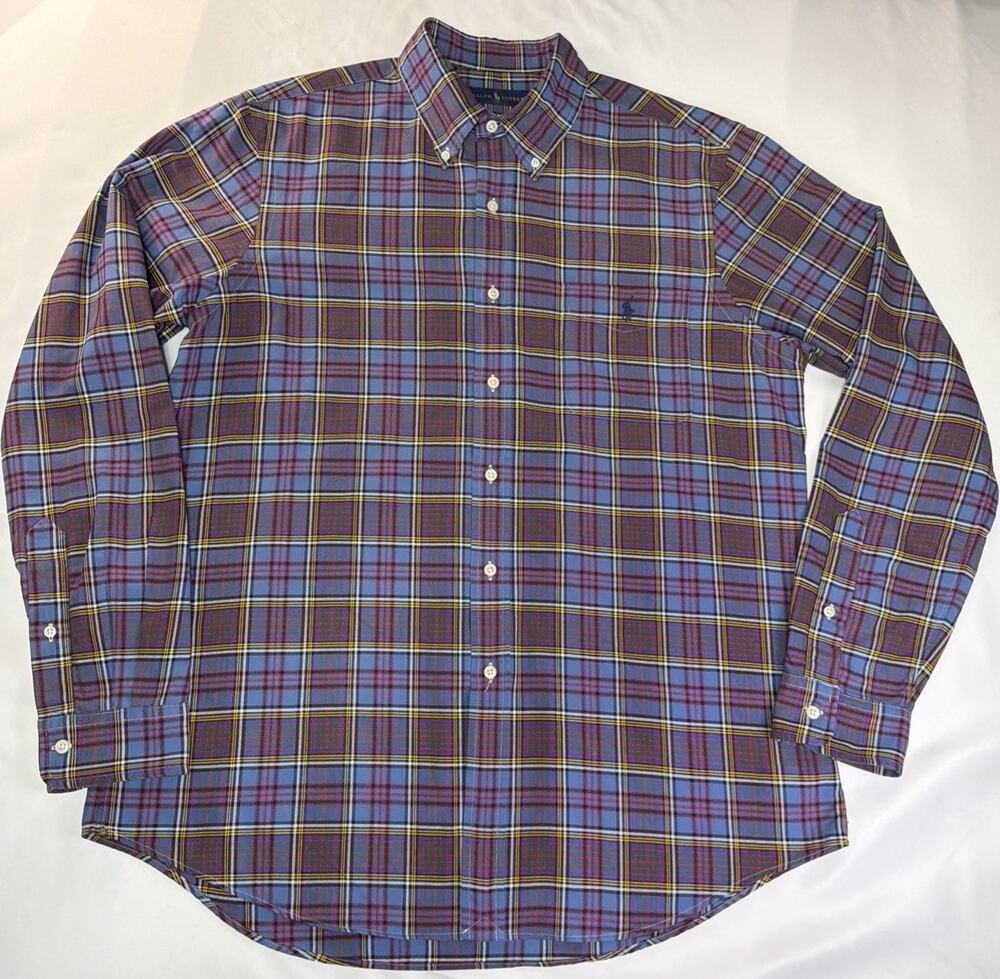 Men’s Ralph Lauren Tartan Plaid Oxford Button Down Shirt-Size L Pony- FLAW READ